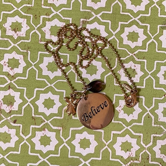 Avon “Believe” Angel Pendant Necklace – 18” Gold Tone with Purple Gem - Picture 5 of 7